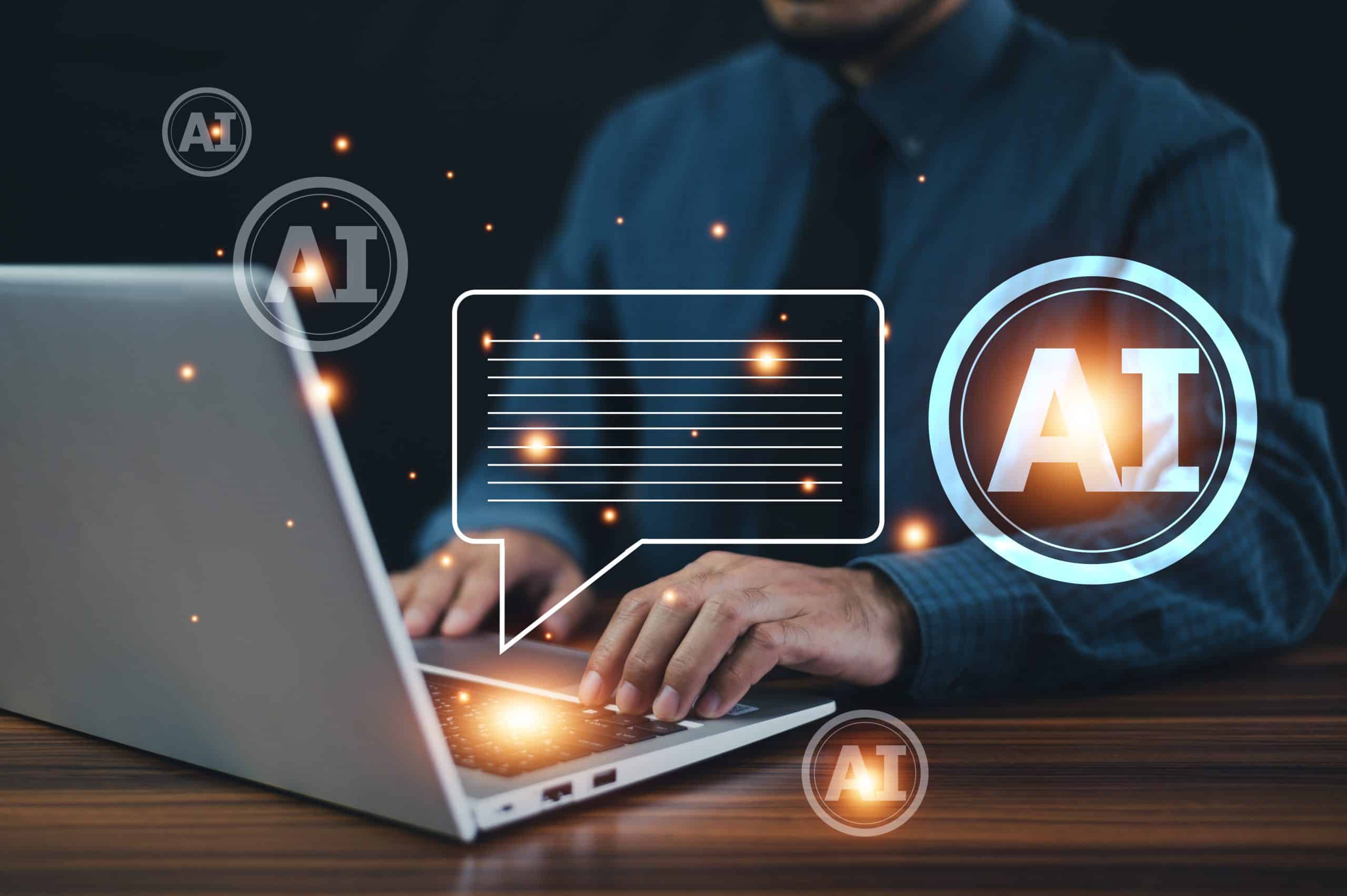 Man Chat with AI or Artificial Intelligence, AI Chat Technology